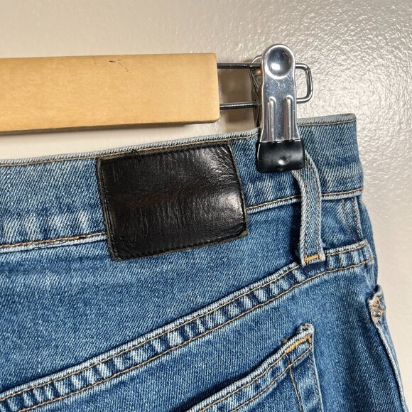 Proenza Schouler High Rise Flare Jeans Size 28 Two Tone Cropped Blue Denim - Picture 9 of 12